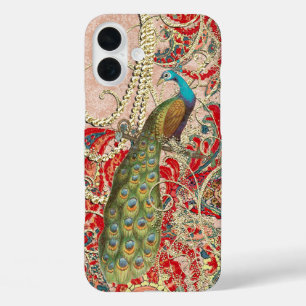 Pink Red Gold Peacock Swirl iPhone 16 Plus Case