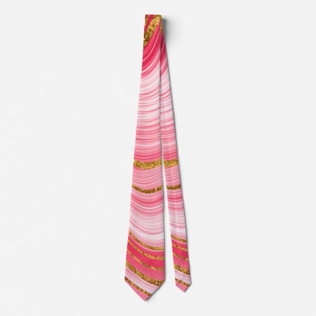 Pink Red Gold Swirly Marble Tie (Front)