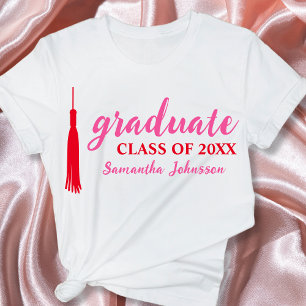 Pink & Red Graduate Name 2024 Graduation T-Shirt