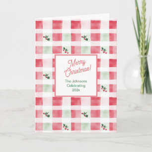 Pink Red Green Christmas Retro Pattern Holiday Card