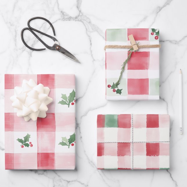 Pink Red Green Retro Christmas Pattern Wrapping Paper Sheet (Front)