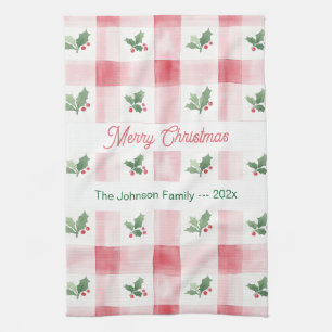 Pink Red Green Retro Christmas Personalized Kitchen Towel