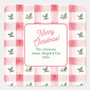 Pink Red Green Retro Pattern Christmas Square Sticker