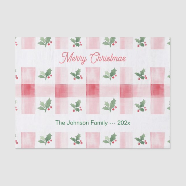 Pink Red Green Retro Personalized Christmas  Tissue Paper (Front)