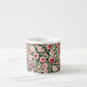 Pink Red Green Roses Floral  Espresso Cup