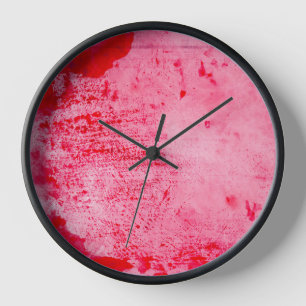 Pink Red Grunge Paint Texture Clock