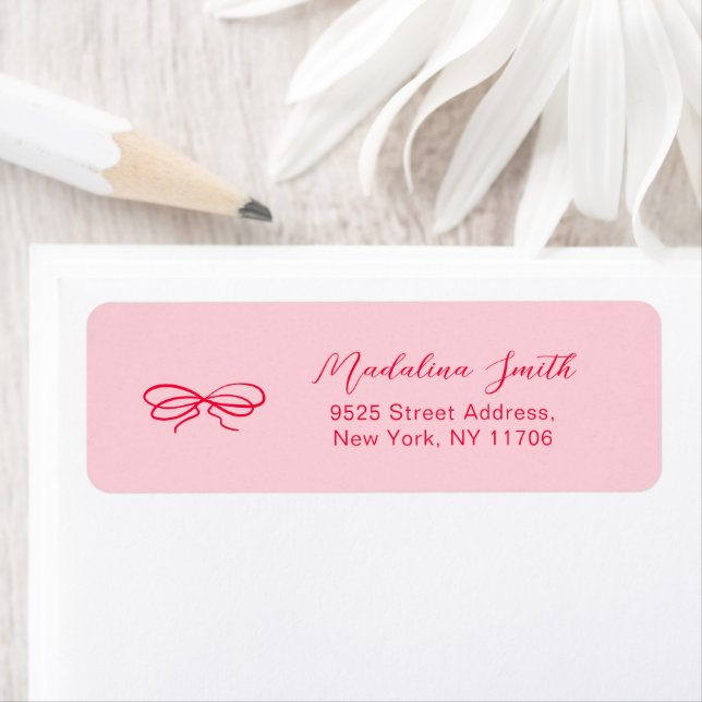 Pink red hand drawn bow bridal return address (Insitu)