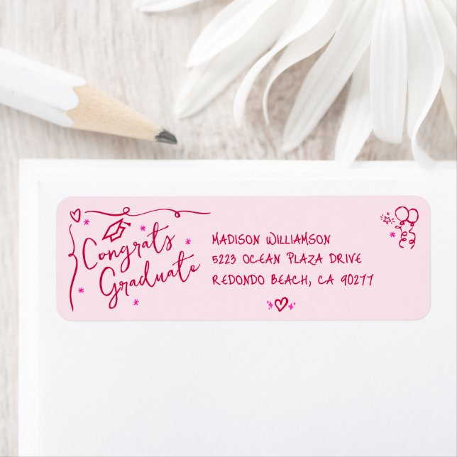 Pink Red Hand Drawn Doodle Graduation Fun Address (En situation)