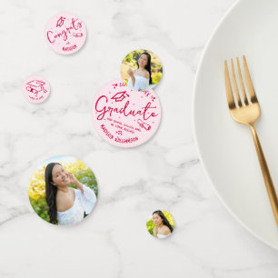 Pink Red Hand Drawn Doodles Graduation 3 Photo Fun Confetti