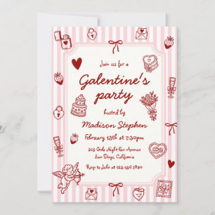 Pink Red Hand Drawn Galentine's Party Invitation