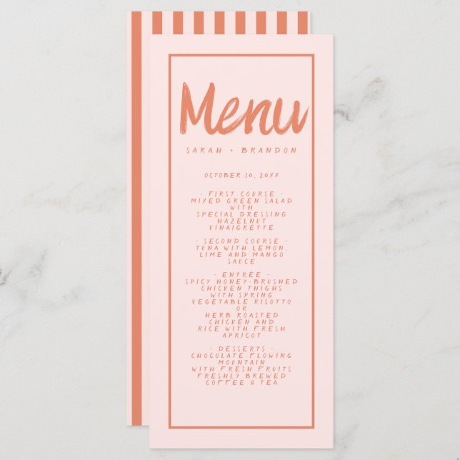 Pink Red Handwriting Typography Retro Wedding Menu (Front/Back)