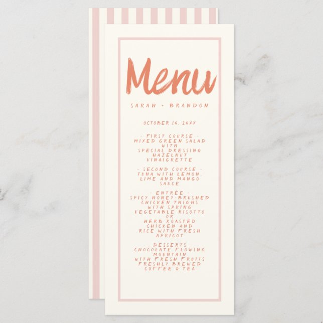 Pink Red Handwriting Typography Retro Wedding Menu (Front/Back)