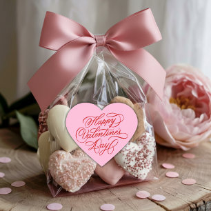 Pink & Red Happy Valentines Day Calligraphy  Heart Sticker