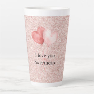 Pink Red Heart Balloons Glitter Sweetheart Latte Mug