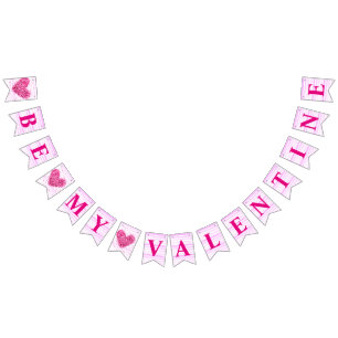 Pink red heart Be my Valentine romantic proposal Bunting Flags
