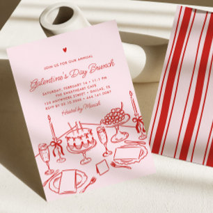 Pink & Red Heart Galentine's Day Brunch Invitation