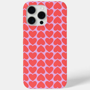 Pink Red Heart Grid Y2K Pattern iPhone 15 Pro Max Case