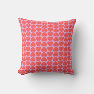 Pink Red Heart Grid Y2K Pattern Throw Pillow
