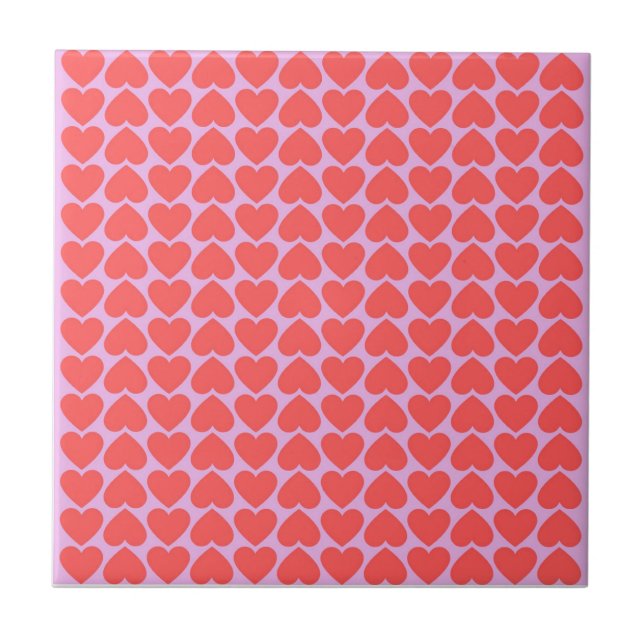 Pink Red Heart Grid Y2K Pattern Tile (Front)