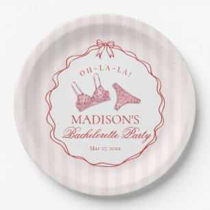 Pink & Red Heart Lingerie Bachelorette Party Paper Plate