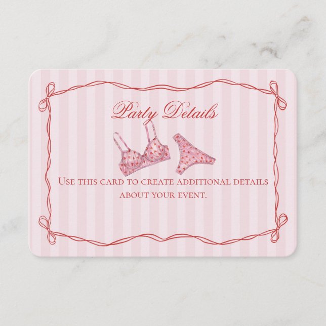 Pink & Red Heart Lingerie Shower Details Enclosure Card (Front)