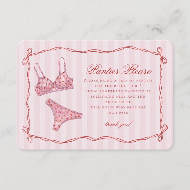 Pink & Red Heart Lingerie Shower Panties Please Enclosure Card (Front)