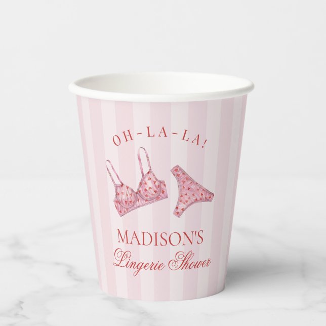 Pink & Red Heart Lingerie Shower Panty Party Paper Cups (Front)