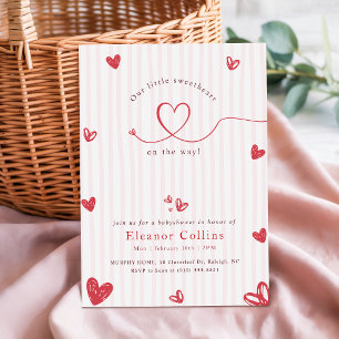 Pink Red Heart Little Sweetheart Baby Shower Invitation