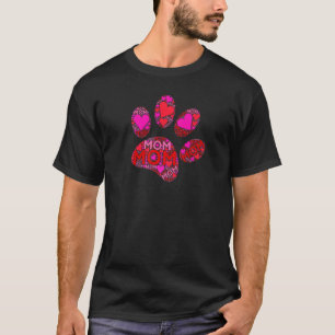 Pink Red Heart Love Mom Cat Paw Print Mama Mother T-Shirt