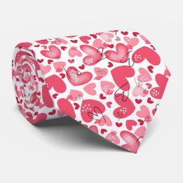 Pink Red Heart Pattern Valentine's Day Tie