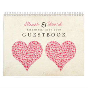 Pink Red Heart Roses Wedding Guest Sign Book Calendar