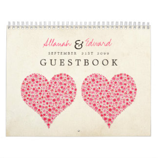 Pink Red Heart Roses Wedding Guest Sign Book Calendar
