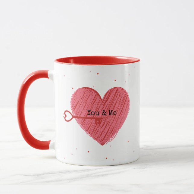 Pink Red Heart Script Cute Elegant Valentines Day Mug (Left)