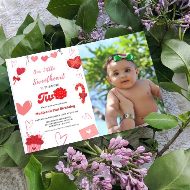 Pink & Red Heart Valentine 2nd Birthday Invitation (Creator Uploaded)