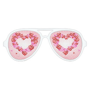 Pink & Red Hearts Adult Retro Party Shades,White Aviator Sunglasses
