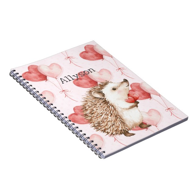 Pink Red Hearts Balloons Hedgehog Notebook (Right Side)
