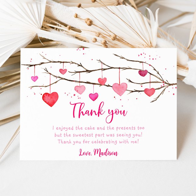 Pink Red Hearts Birthday Thank You Card (Creator Uploaded)