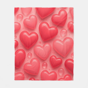 Pink & Red Hearts Bubble Pattern Fleece Blanket