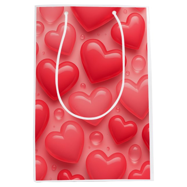 Pink & Red Hearts Bubble Pattern Medium Gift Bag (Front)