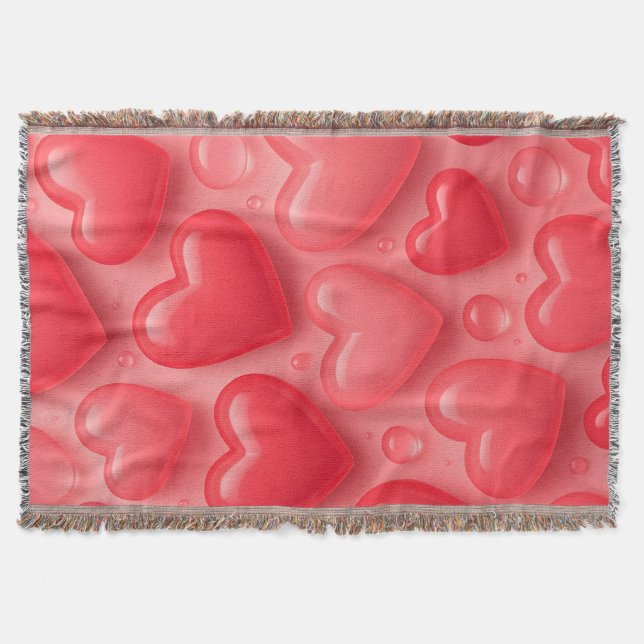 Pink & Red Hearts Bubble Pattern Throw Blanket (Front)