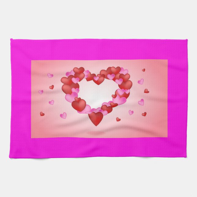 Pink - Red Hearts Kitchen Towels (Horizontal)