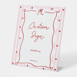 Pink Red Hearts Little Sweetheart Baby Shower Pedestal Sign