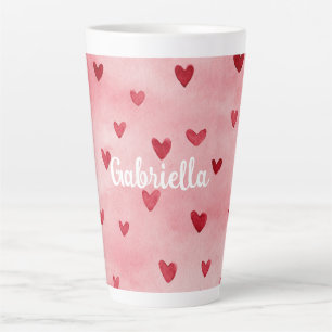 Pink Red Hearts Name Latte Mug