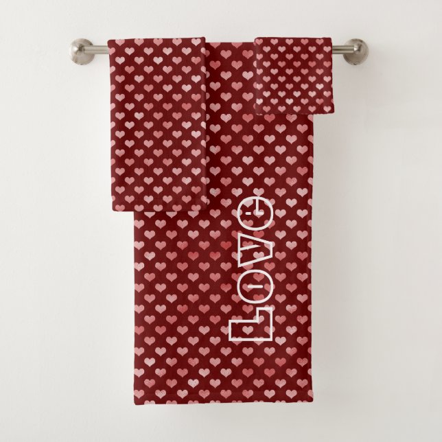 Pink Red Hearts Ombre Bath Towel Set (Insitu)