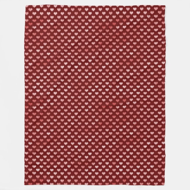 Pink Red Hearts Ombre Fleece Blanket (Front)