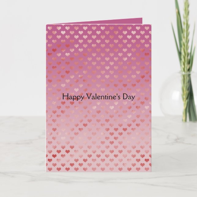 Pink Red Hearts Ombre Holiday Card (Front)