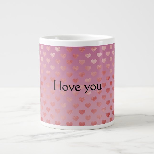 Pink Red Hearts Ombre Large Coffee Mug (Front)