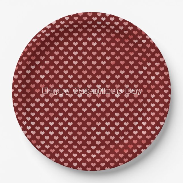 Pink Red Hearts Ombre Paper Plate (Front)