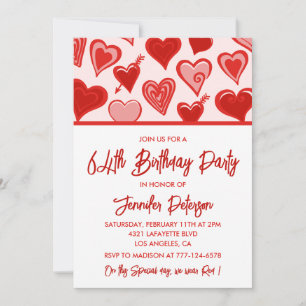 Pink Red Hearts Pattern Simple 64th birthday  Invitation