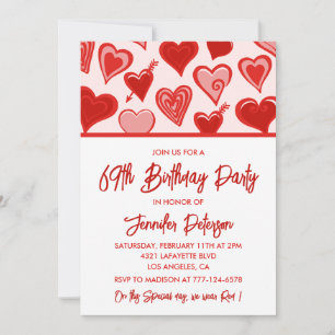 Pink Red Hearts Pattern Simple 69th birthday  Invitation